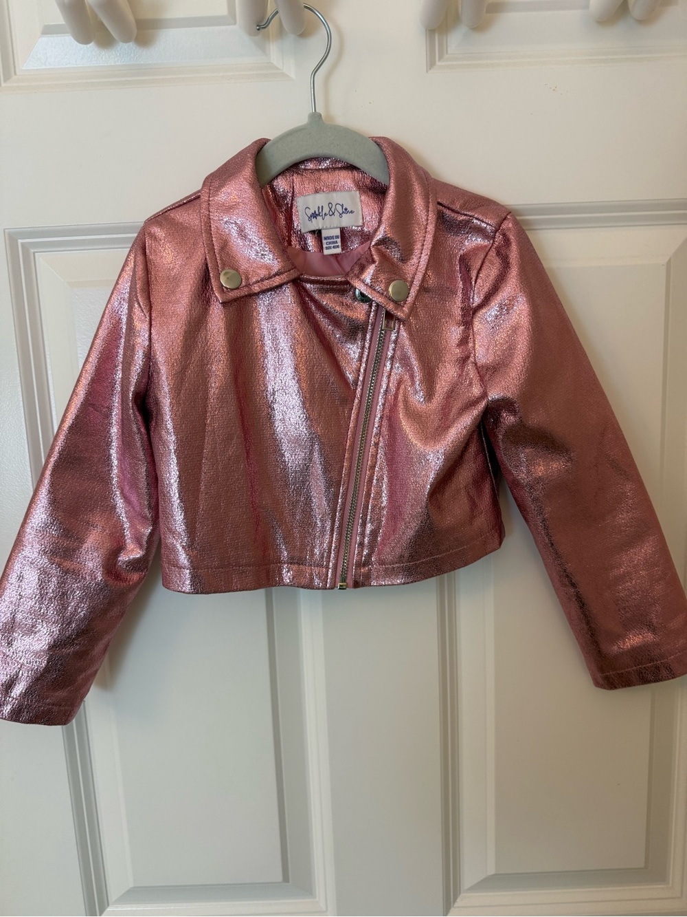 Girls Metallic Rose Pink Biker Jacket SIZE 4